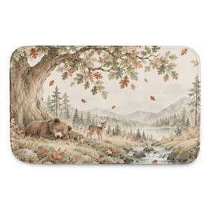 Sleeping Bear Oak kids bath mat, full view of the printed design