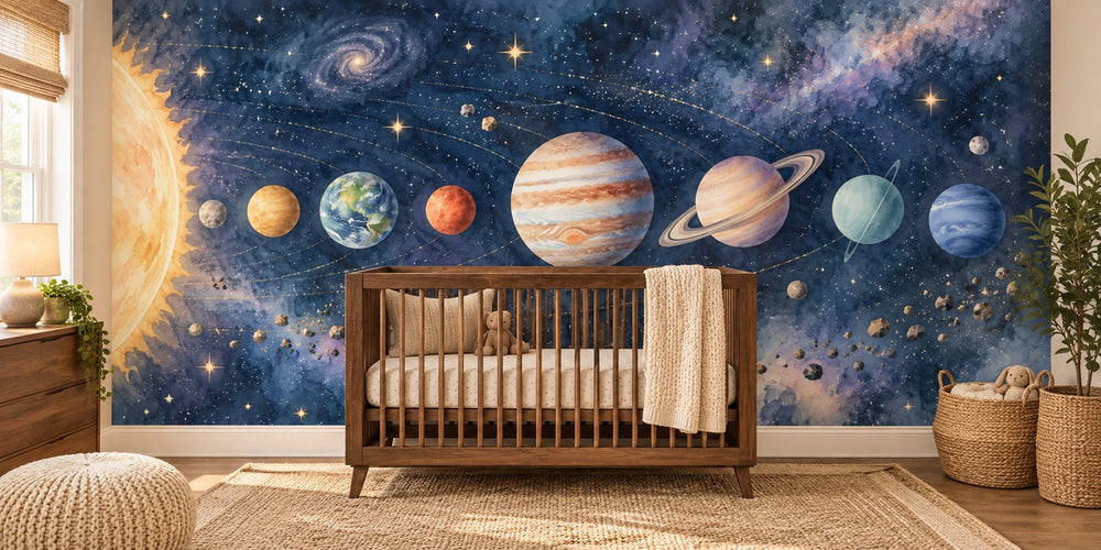 Watercolor Solar System Wall Mural, image 1