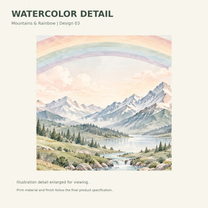 Watercolor Mountain River Rainbow Wall Mural, image 3