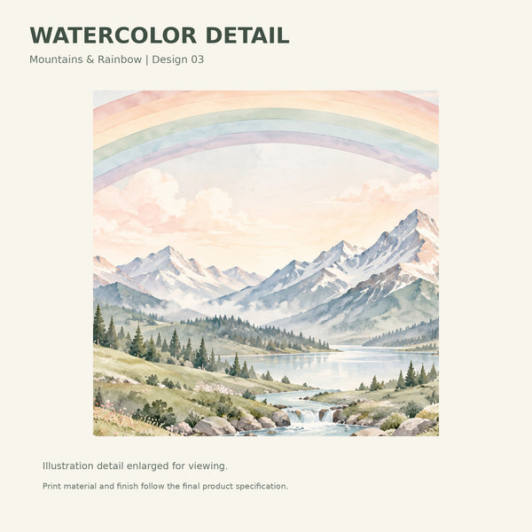 Watercolor Mountain River Rainbow Wall Mural, image 3