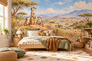 Watercolor Meerkat Family Safari Wall Mural, image 2