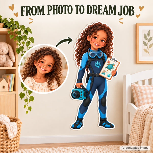 Personalized Marine Biologist Wall Decal from Photo, Dream Job Sticker, image 3