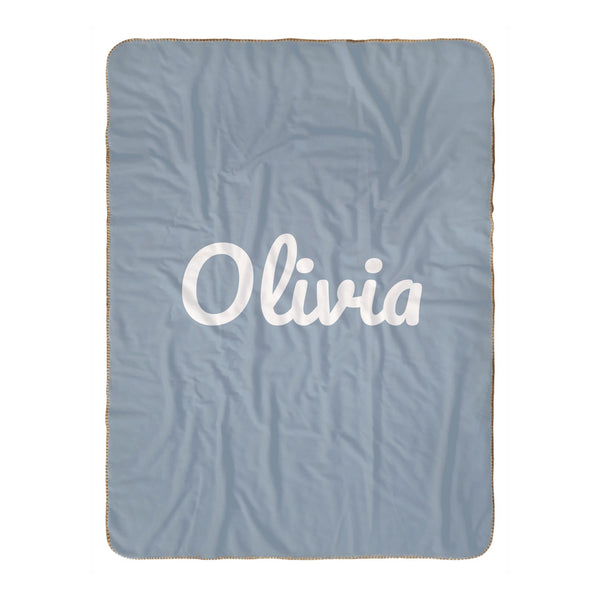 Classic Name sherpa baby blanket in dusty blue