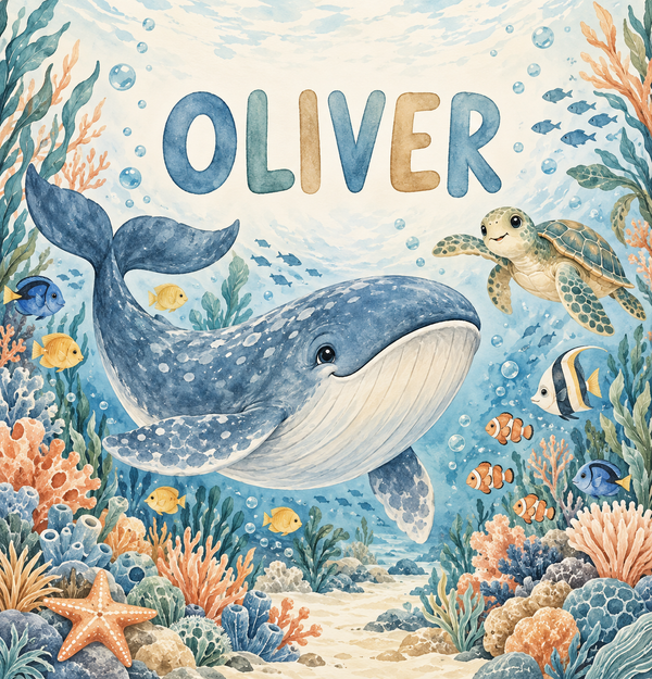 Ocean Adventure watercolor artwork with the name Oliver