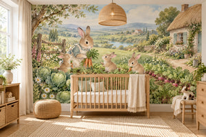Watercolor Bunny Garden Farm Wall Mural, image 1