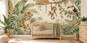 Watercolor Jungle Animals Wall Mural, image 1