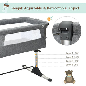 Portable baby bed side sleeper bassinet crib with carrying bag, perfect for travel and safe sleep. Angle 5 view.