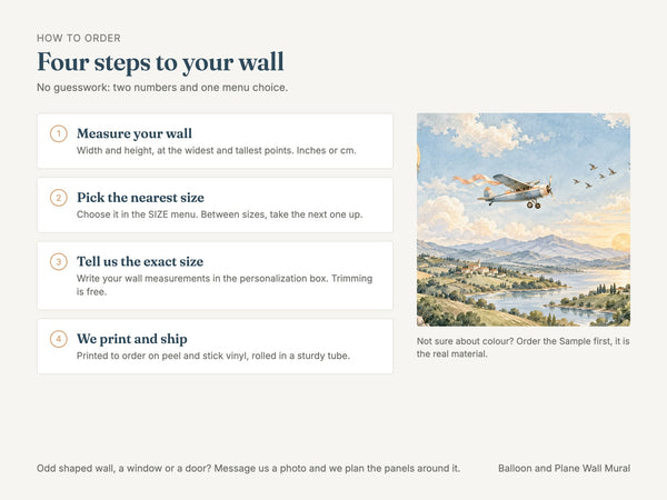 Watercolor Balloon and Plane Wall Mural, image 6
