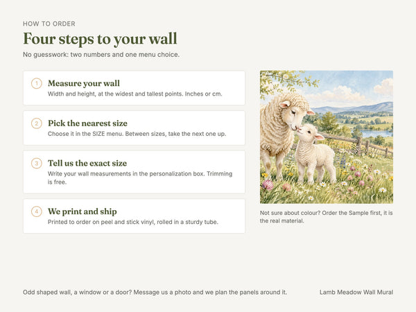 Watercolor Lamb Meadow Farm Wall Mural, image 6