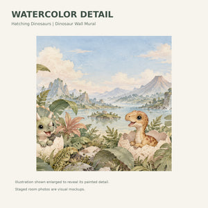 Watercolor Hatching Dinosaurs Wall Mural, image 4