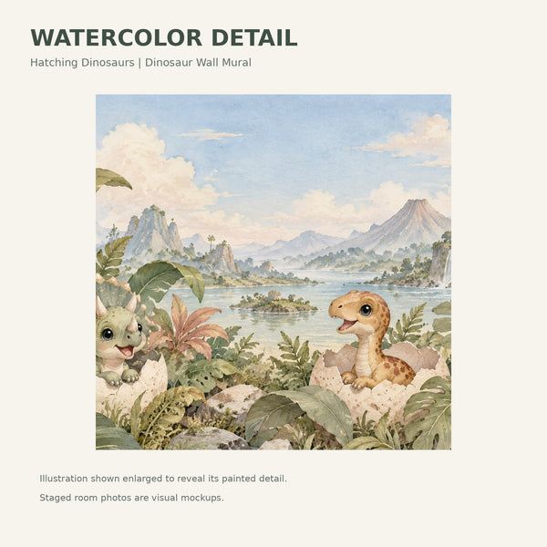 Watercolor Hatching Dinosaurs Wall Mural, image 4