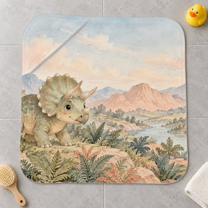 Baby Triceratops Dinosaur kids hooded bath towel laid flat