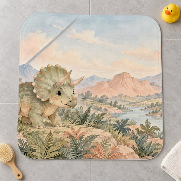 Baby Triceratops Dinosaur kids hooded bath towel laid flat