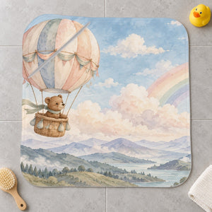 Bear Hot Air Balloon kids hooded bath towel laid flat