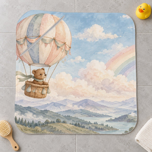 Bear Hot Air Balloon kids hooded bath towel laid flat