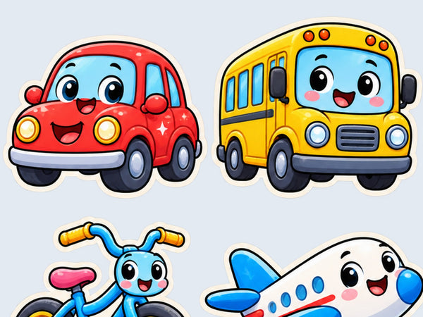 Cute Transport Wall Decals, Set of 9, First Words Stickers, image 4