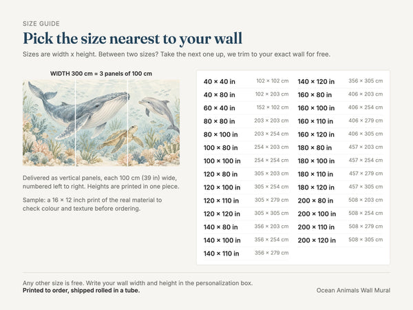 Watercolor Ocean Animals Wall Mural, image 2