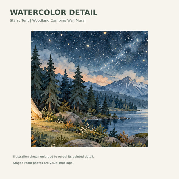 Watercolor Starry Tent Camping Wall Mural, image 4