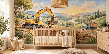 Watercolor Sunrise Excavator Wall Mural, image 1