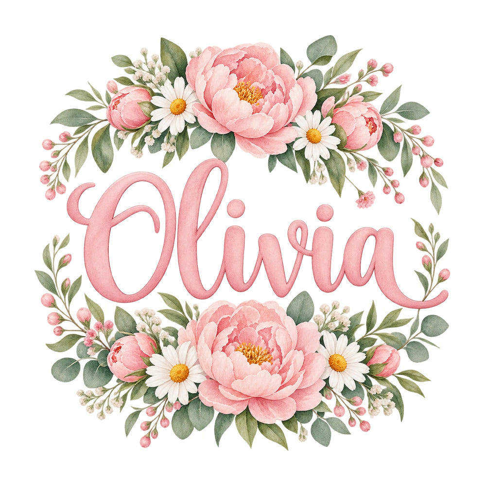 Personalised Peony Wreath Name Wall Decal, image 1