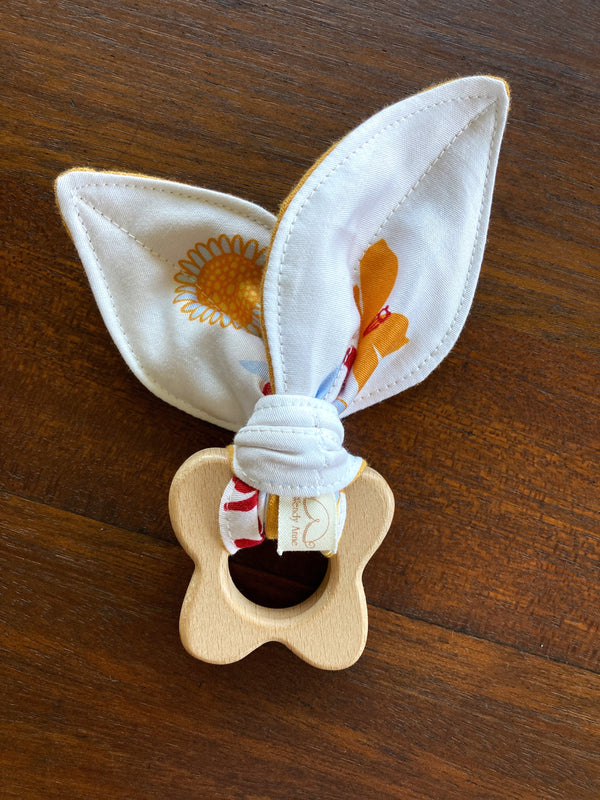 Baby Bib, 2 Burp Cloth and Teether Gift Set - 10 Flowers by Harmony Arts Organic Cotton