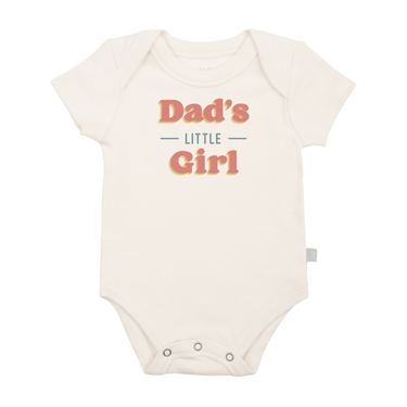 "Graphic bodysuit for baby girls, 'Dad's Little Girl', short sleeve design, perfect for stylish infant outfits."