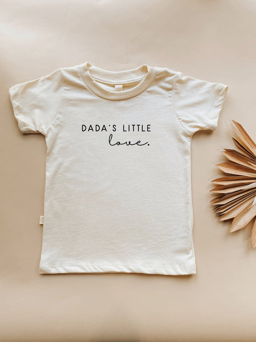 Dada's Little Love Organic Kids T-shirt in angle view, showcasing soft fabric and playful design for toddlers.