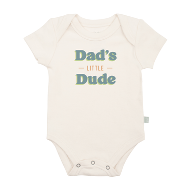 "Graphic bodysuit for babies featuring 'Dad's Little Dude' design - Short Sleeve Bodysuit"