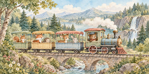 Watercolor Animal Train Wall Mural, image 3