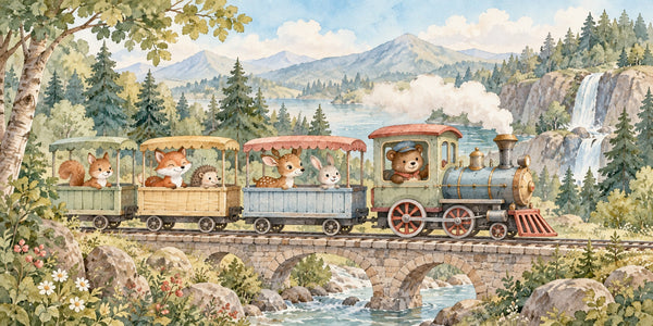 Watercolor Animal Train Wall Mural, image 3