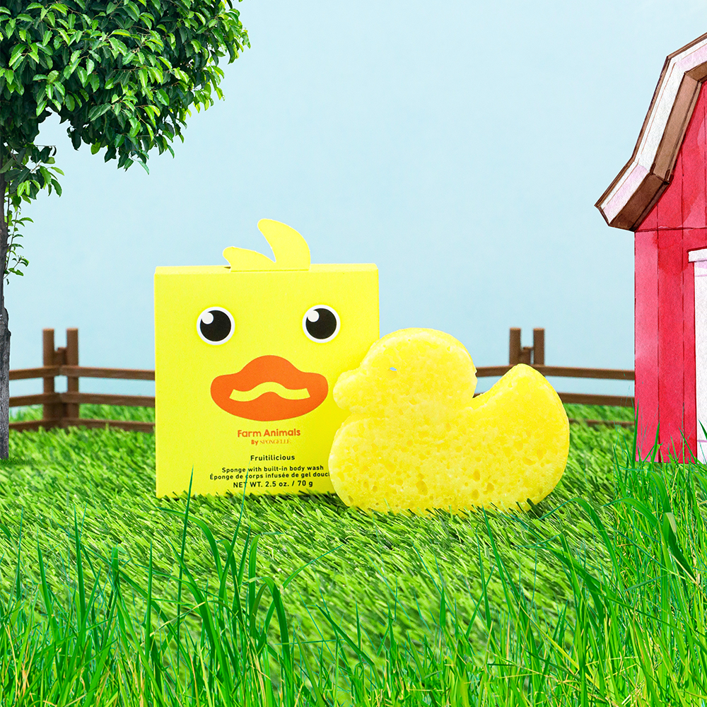 Danny Duck Farm Animals Body Wash Infused Buffer for gentle baby skin care.