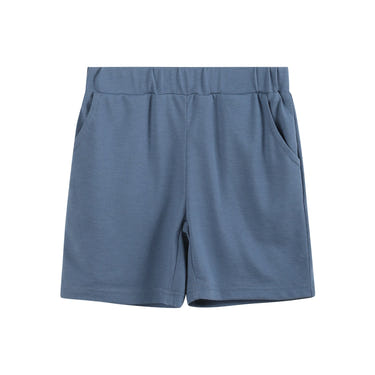 Dark blue boys' pocket shorts, perfect for casual summer outings and everyday wear.