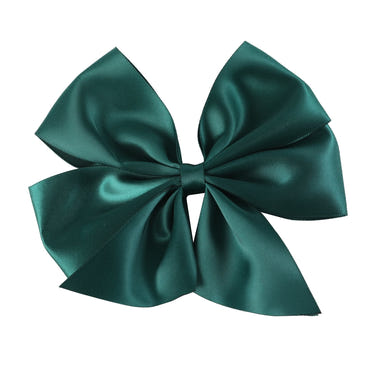 Dark green satin bow hair clip for babies, perfect hair accessory for stylish little ones.