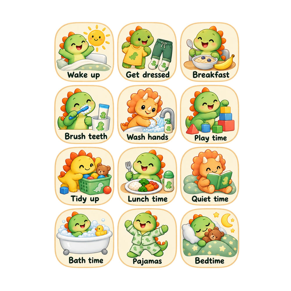 Dinosaur Daily Routine Wall Decals, Set of 12, image 1
