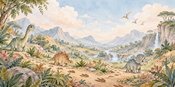 Watercolor Footprint Valley Dinosaur Wall Mural, image 3