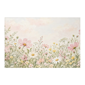 Cosmos and Daisy Meadow kids rug, full view of the printed design