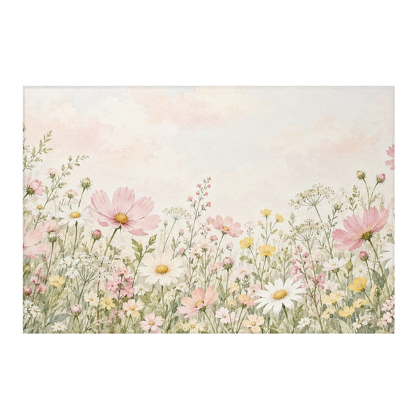 Cosmos and Daisy Meadow kids rug, full view of the printed design