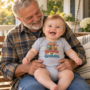 Grandpa holding baby in the Spoiled By Grandpa baby bodysuit