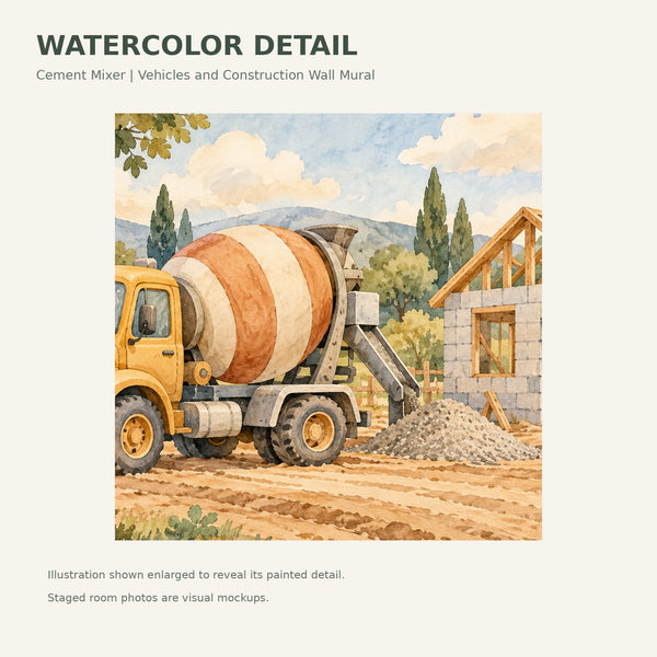 Watercolor Cement Mixer Wall Mural, image 4