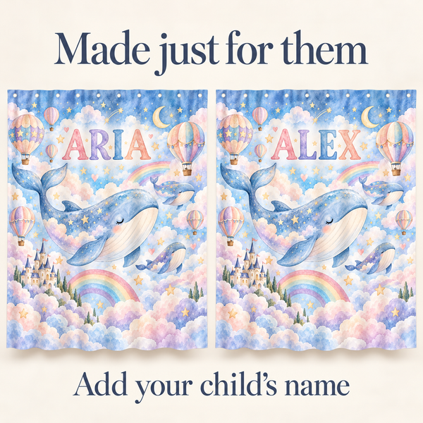 Add your child's name to the Sky Whales shower curtain
