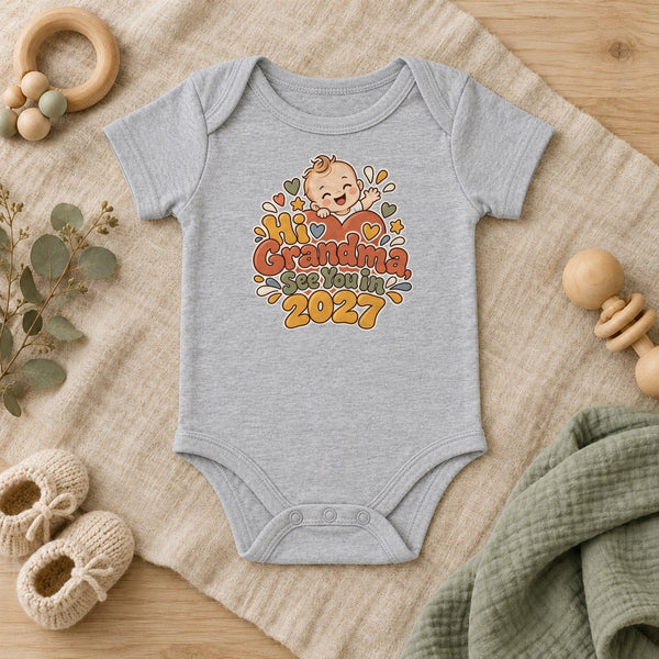 Hi Grandma, See You In 2027 baby bodysuit in heather grey