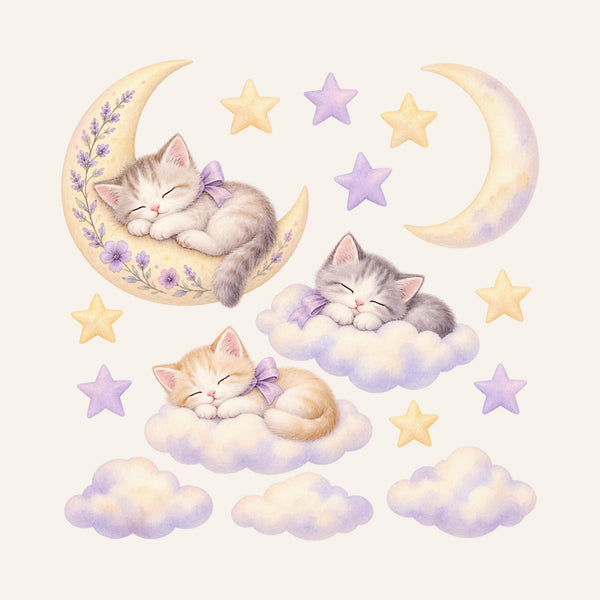 Sleeping Kitten Moon and Clouds Wall Decals, Set of 16, image 3