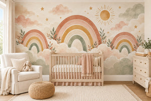 Watercolor Rainbows on Clouds Wall Mural, image 1