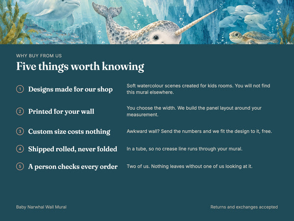 Watercolor Baby Narwhal Ocean Wall Mural, image 10