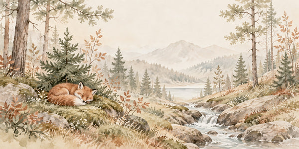 Watercolor Sleeping Fox Wall Mural, image 2