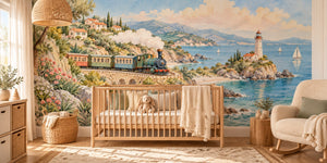 Watercolor Coastal Train Wall Mural, image 1