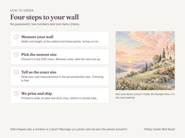 Watercolor Hilltop Castle Fairy Tale Wall Mural, image 6