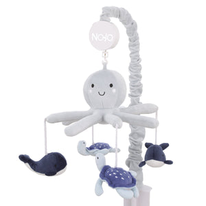 Plush Octopus Gray and Navy Whales and Sea Turtles Musical Mobile