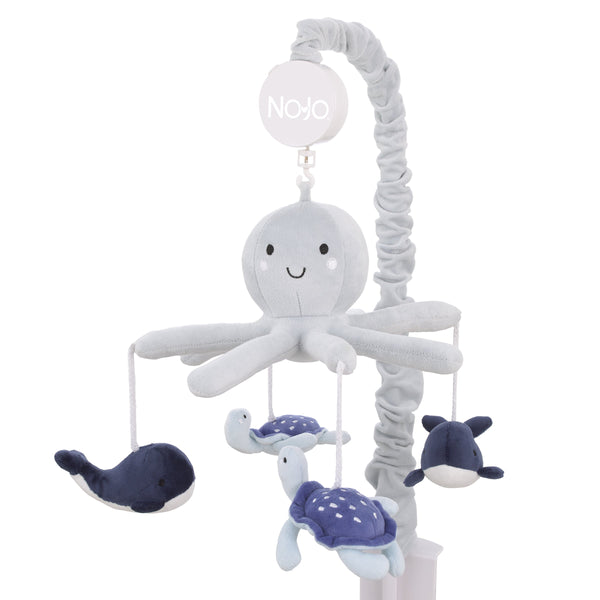 Plush Octopus Gray and Navy Whales and Sea Turtles Musical Mobile