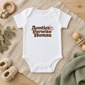 Auntie's Favorite Human baby bodysuit in white